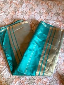 Elegant Teal &amp; Gold Saree
