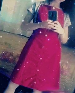 Red Cotton Stretchable Skirt Dungree For Women