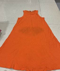 Vibrant Orange Ribbed Tank Dress