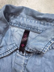crop Denim Shirt with Ring Detail