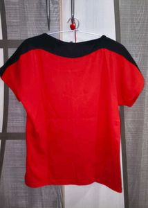 Red and Black Boat Neck Top