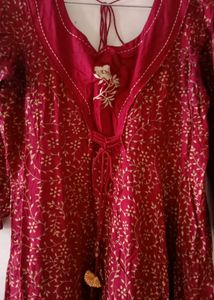 Maroon Floral Print Anarkali Kurta