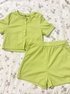 Lime Green Ribbed Co-ord Set