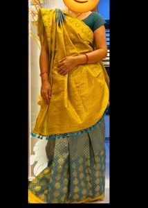 Golden Yellow And rama green Saree