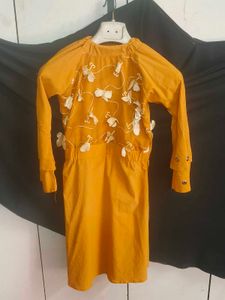 Butterfly Detail Mustard Dress