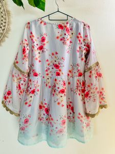 Bell sleeves Floral Sharara Set with short kurti
