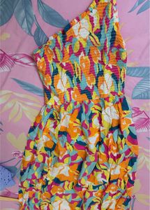 Vibrant Smocked One-Shoulder Mini Dress