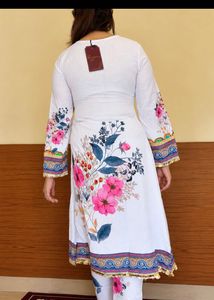 White Kurta with Floral Print