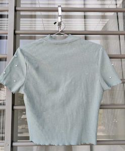 SHEIN Pearl Embellished Ribbed Top