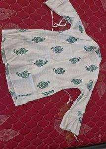 White Kurta with Green Paisley Print