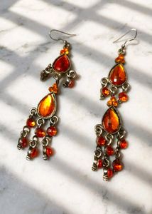 Orange Beaded Chandelier Earrings
