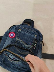 Denim Backpack with Captain America Patch
