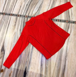 Red Long Sleeve Zip Neck Top