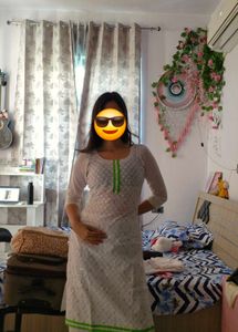 Elegant White Kurta with Green Accents