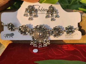 Oxidized Silver Necklace and Earrings Set