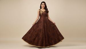 Elegant Brown & Gold Embellished Dress