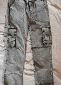 Grey Acid Wash Cargo Jeans