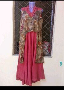 bust 40 Elegant Floral Print Jacket with Pink Gown