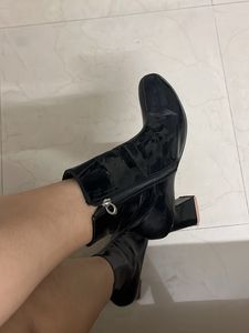 Black Patent Leather Ankle Boots