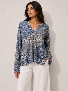 Bohemian Print V-Neck Long Sleeve Top