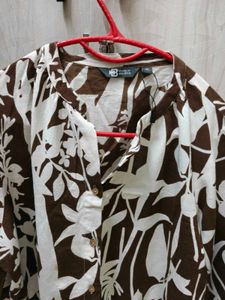 Stylish Brown &amp; White Floral Print Blouse