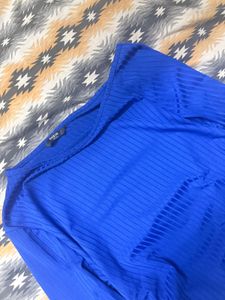 SHEIN Pink blue Ribbed Long Sleeve Top
