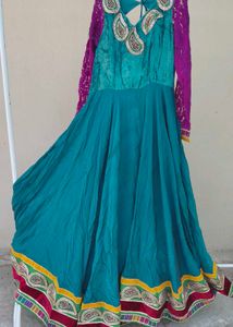 Elegant Teal and Magenta Anarkali Dress