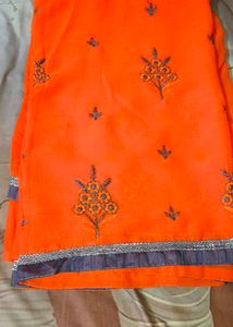 Red  and orange Embroidered georgette combo 2 sare