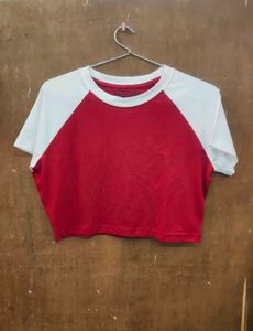 Shein Contrast Raglan Short Sleeves Crop Crew Tshi