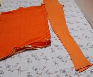 Elegant Navy Blue &amp; Orange Kurta Set