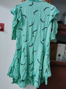 159.Cute Teal Feather Print Dress