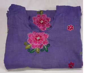 Cotton Embroidery Top Kurti-Rose Flower Stone Work