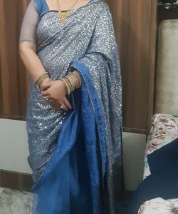 Sparkling Blue Sequin Saree