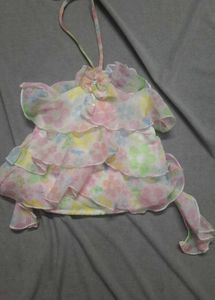 Charming Ruffled Floral Gown with pastel colours