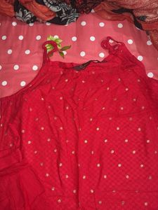 Elegant Red Kurta Set with Golden Motifs