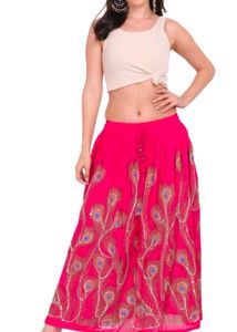 Soundarya Vibrant Pink Peacock Feather Print Skirt