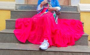 Vibrant dark pink Tiered Maxi Skirt