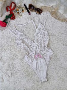 Elegant White Lace Teddy Bodysuit