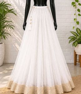 Elegant White Tulle Skirt with Gold Border