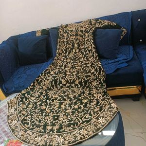 Elegant Emerald Green Bridal dabka Lehenga