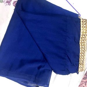 Elegant Royal Blue Saree with Golden Border