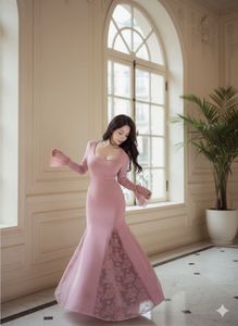 Elegant Pink Lace Trimmed Dress