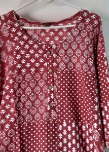 Maroon rust color kantha work Kurti