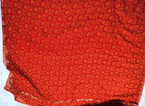 Red Bandhani Saree with Golden Border