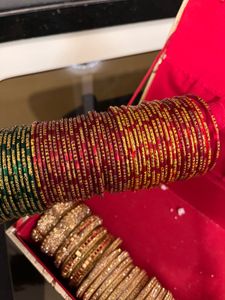 Traditional Bridal Bangles Set–Red,Green &amp; Gold