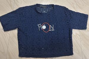 Navy Blue Lace Net Crop Top "To The Moon"