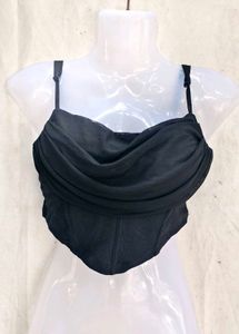 Chic Ruched Black Corset Top