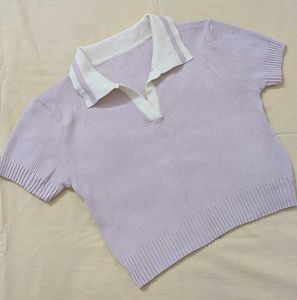 Lavender Ribbed Polo Crop Top
