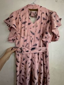 Pink Feather Print Maxi Dress