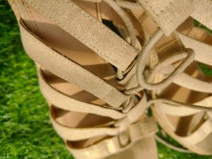Beautiful Off White Gold Silver Gladiator Heels